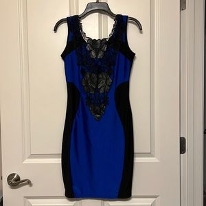 Sexy slimming blue and black body-con dress